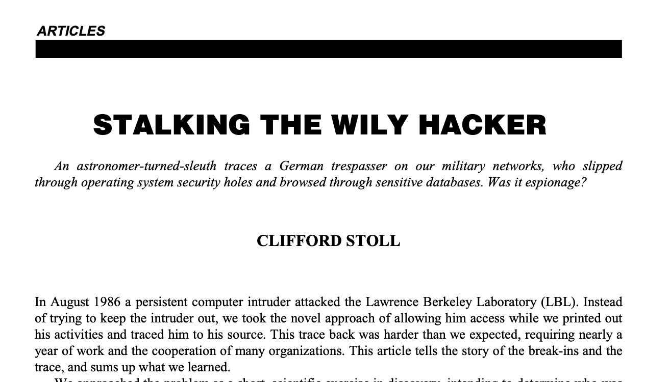 Stalking the Wily Hacker