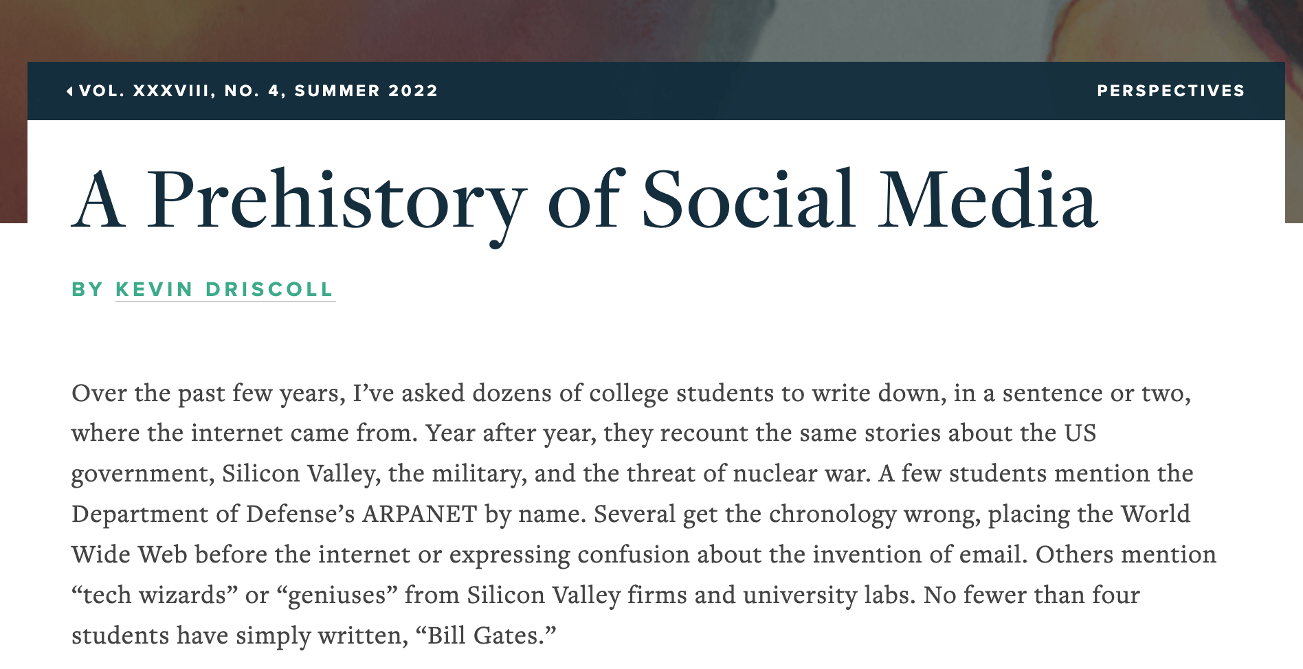 A Prehistory of Social Media